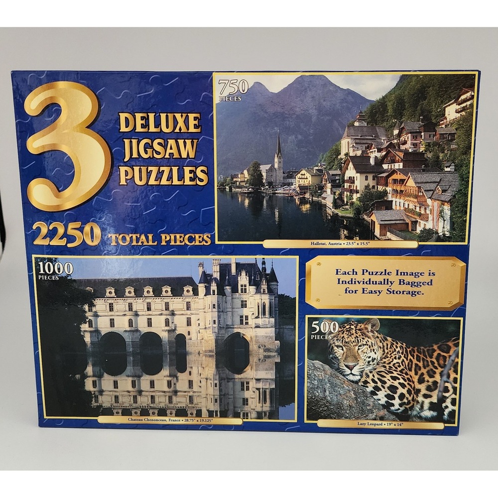 Sure-Lox 3 Deluxe Jigsaw Puzzles 2250pc Leopard Austria France Chateau Sealed
